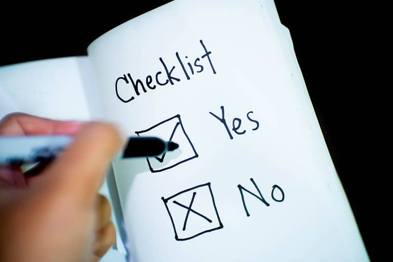 Check list yes or no for cenote